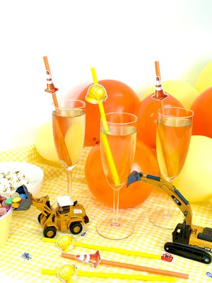 Fluparty Construction - İnşaat Temalı Figürlü Pipetler (12 Adet)