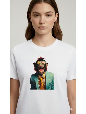 Elif Tarakçı Butik Maymun Figürlü Pamuklu Tişört