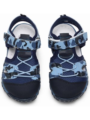 Tonny Black Çocuk Unisex Lacivert Kamuflaj Çoçuk Cırt ve Bağcıklı Rahat Kalıp Sandalet