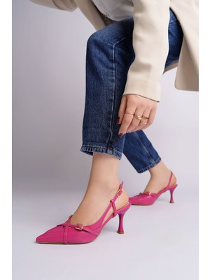 Muggo Icons Sivri Burun Arkası Açık Kemer Detaylı Iki Bantlı Kadın Topuklu Ayakkabı