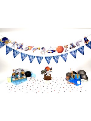 Fluparty Space Mission - Uzay Temalı Üçgen Flama Banner