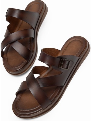 Tonny Black Kadın Taba Rahat Termo Taban Tokalı Çapraz Bantlı Terlik