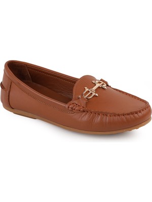 Libero L081.25700 Taba Hakiki Deri Metal Aksesuarlı Esnek Taban Kadın Loafer Makosen