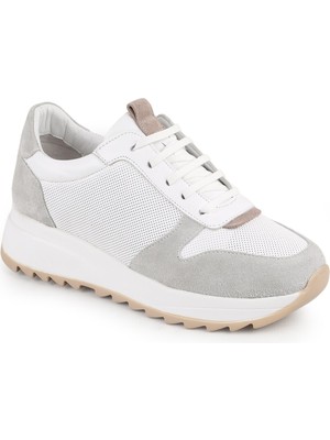 Libero L086.919 Beyaz Gri Hakiki Baskılı Süet Deri Hafif Eva Taban Kadın Sneaker