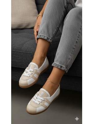 Nmoda Kadın Spor Ayakkabı Bağcıklı Günlük Rahat Retro Çizgili Babet