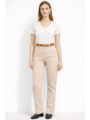CGA Kadın Pantolon Likralı Gabardin Pantolon Beli Kemerli Licralı Gabardin Pantolon