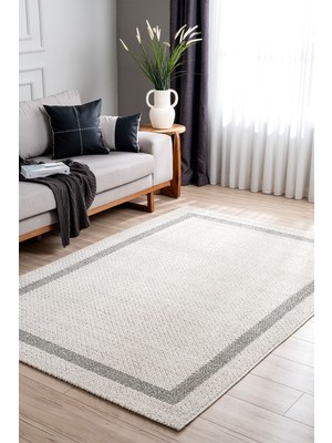 Koza Halı Retro Plain Krem Gri Bordürlü Tozumaz Salon Koridor Balkon Teras Bahçe Oturma Odası Halısı A3234A
