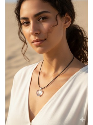 Lia Charm Doğal Kristal Kuvars Taşlı Kalp Kolye - Şeffaf Necef Taşı