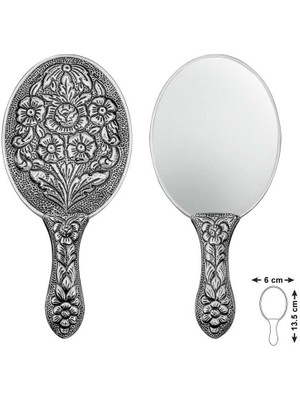 DMR Elegance Gümüş Papatya ve Gül Motifli El Aynası