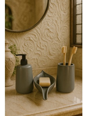 Feyza Design Bohem Tarz Oval Banyo Seti, Sıvı ve Katı Sabunluk, Diş Fırçalık Takımı