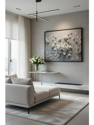 Safir Design Minimalist Beyaz Güller Temalı Çerçeveli Tablo