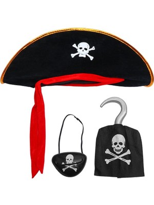 Kadife Jack Korsan Şapkası, Eli ve Göz Maskesi Çocuk Boy