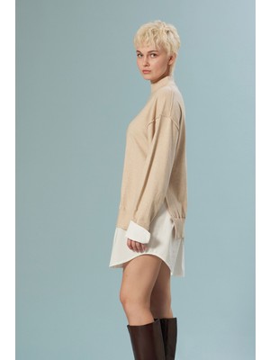 Nisan Triko Kontrast Poplin Örgü Kazak