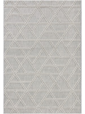 Koza Halı Alba Gri Krem Geometrik Çizgili Tozumaz Salon Koridor Balkon Teras Bahçe Oturma Odası Halısı 19241A