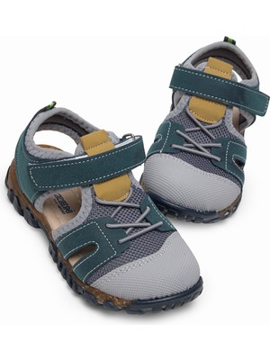 Tonny Black Çocuk Unisex Lacivert Sarı Çoçuk Cırt ve Bağcıklı Rahat Kalıp Sandalet