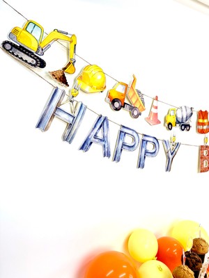 Fluparty Construction - İnşaat Temalı “Happy Birthday” Yazı Banner
