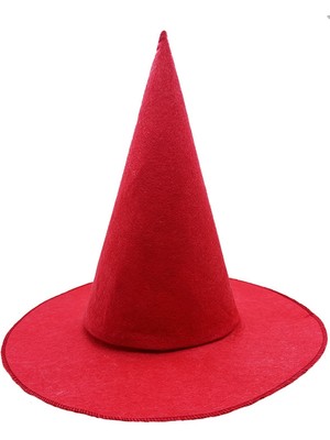Kırmızı Renk Keçe Cadı Şapkası Yetişkin Çocuk Uyumlu 35X38 cm