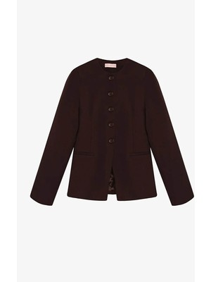 Quzu Düğme Detaylı Koyu Kahve Kadın Ceket CKT00917