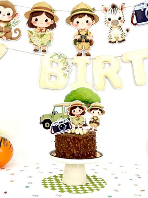 Fluparty Safari - Kaşif ve Hayvanlar Temalı XL Pasta Süsü Seti