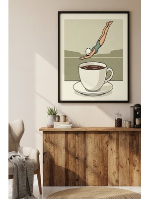 Safir Design Kahve Keyfi Temalı Minimalist Çerçeveli Tablo Mutfak ve Kafe Duvar Dekoru