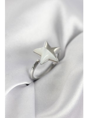 Ayder Timya Gümüş Renk Sedefli Yıldız Model Kadın Yüzük - TJ-BYK3939 TG/Tmy230180