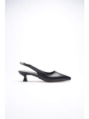 Trendella Kadın Siyah Sivri Burun Slingback Kısa Topuklu Ayakkabı TR20MS04A