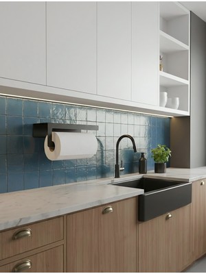 Novacraft Metal Raflı Rulo Kağıt Askılığı , 2mm Lazer Kesim Siyah Statik Toz Boyalı Modern Banyo Ve Mutfak Düzenleyici
