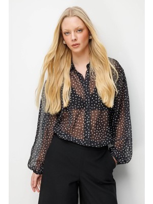 Mixray 4800 Kadın Puantiyeli Gömlek Siyah