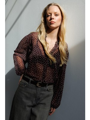 Mixray 4800 Kadın Puantiyeli Gömlek Kahve