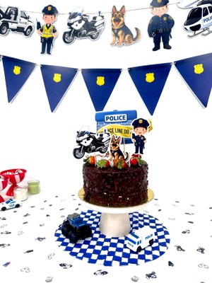 Fluparty Polis Temalı Pasta Süsü – Polis Karakolu & Polis Arabası Cake Topper