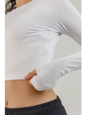 Airlife Sportswear Uzun Kollu Kadın Sporcu Tişörtü Beyaz