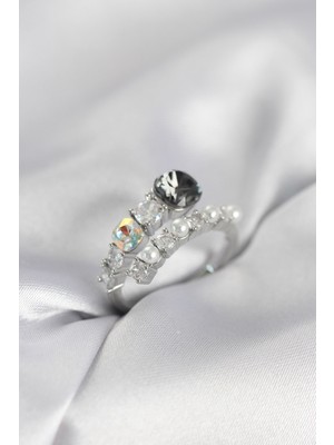 Ayder Timya Gümüş Renk Pirinç Zirkon Taşlı İncili Kadın Yüzük - TJ-BYK4035 TG/Tmy230276