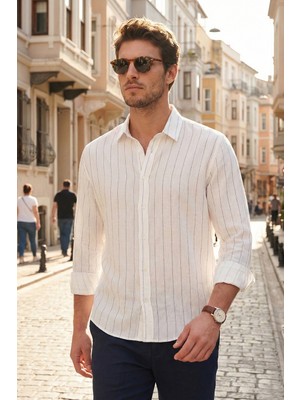 Buratti Pamuklu Regular Fit Çizgili Klasik Yaka Uzun Kollu Gömlek Erkek Gömlek CF26S129774