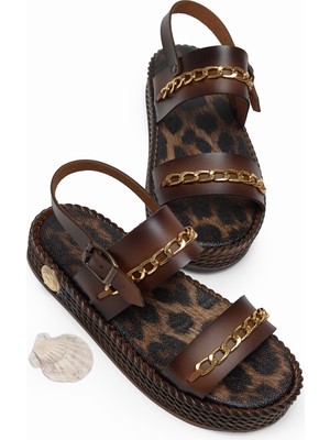 Tonny Black Kadın Taba Poli Taban Rahat Kalıp Tokalı Sandalet