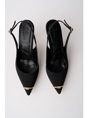 Muggo Ourelia Gold Yüzük Detaylı Sivri Burun Arkası Açık Kadın Topuklu Ayakkabı