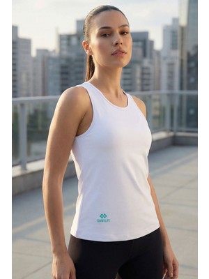 Beyaz Standart Fit Çapraz Sırt Detaylı Kadın Spor Atlet - 97296