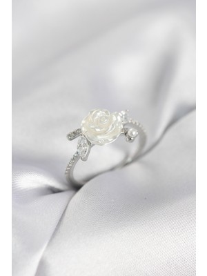 Ayder Timya Gümüş Renk Gül Model Zirkon Taşlı Kadın Yüzük - TJ-BYK4063 TG/Tmy230304