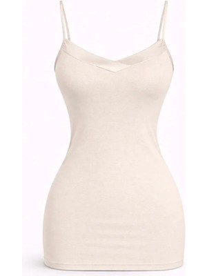 Jiber V Yaka Saten Biyeli Ince Askılı Anti Alerjik Kadın Atlet 626