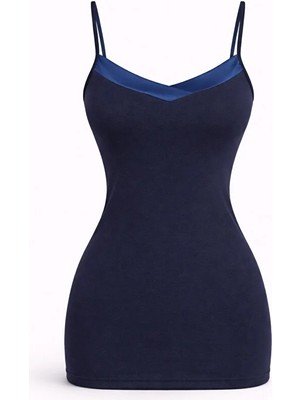 Jiber V Yaka Saten Biyeli Ince Askılı Anti Alerjik Kadın Atlet 626