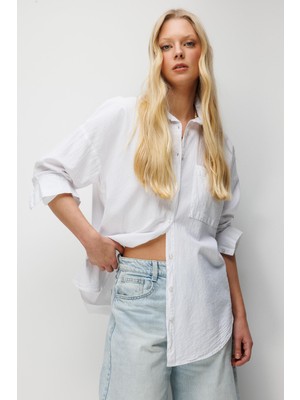 Mixray 4820 Kadın Parça Boya Basic Gömlek Beyaz