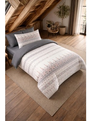 Tek Kişilik Lastikli Çarşaflı Nevresim Takımı Estilla Füme