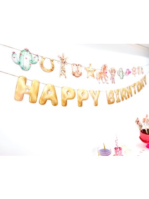 Fluparty Cowgirl Kovboy Kız Happy Birthday Banner– Western Temalı Duvar Süsü