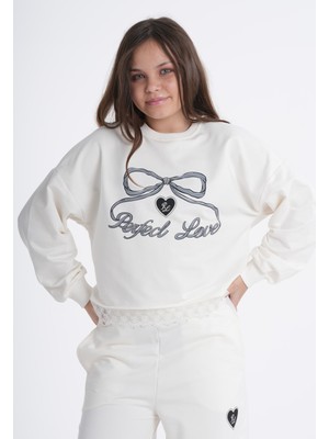 Haykids Kız Çocuk Dantel Detaylı Bol Paça Alt Üst Eşofman Takımı Krem-11 Yaş