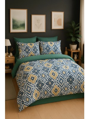 Lastikli Çarşaflı Çift Kişilik Nevresim Takımı Marrakech Yeşil