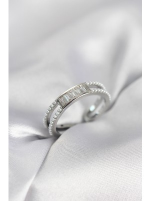 Ayder Timya Baget Zirkon Taşlı Gümüş Renk İncili Kadın Yüzük - TJ-BYK4031 TG/Tmy230272