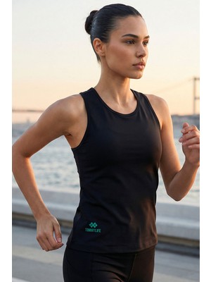 Tommy Life Siyah Standart Fit Çapraz Sırt Detaylı Kadın Spor Atlet - 97296