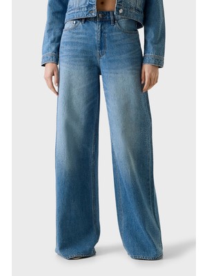 Guess Alba Pamuklu Loose Fit Yüksek Bel Geniş Paça Jean W6GA26D0970 Bayan Kot Pantolon W6GA26D0970 Kepr