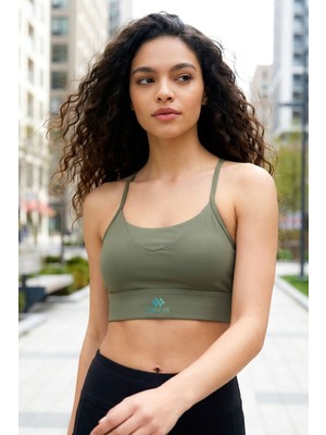 Tommy Life Haki Standart Fit Baskılı Sırt Detaylı Kadın Spor Büstiyer - 97300
