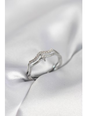 Ayder Timya Minimal Yıldız Model Gümüş Renk Zirkon Taşlı Kadın Yüzük - TJ-BYK4089 TG/Tmy230329