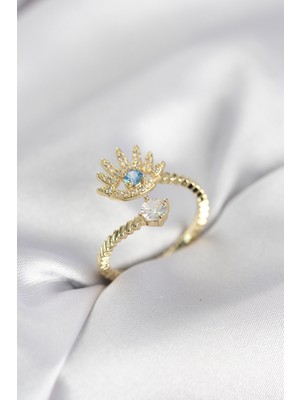 Ayder Timya Gold Renk Göz Model Zirkon Taşlı Kadın Yüzük - TJ-BYK4074 TG/Tmy230314